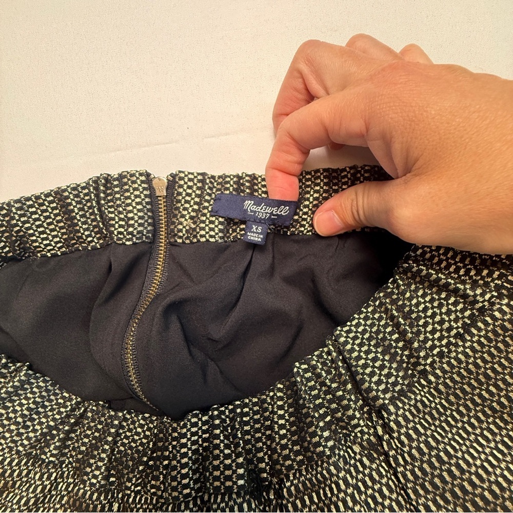 MADEWELL Black & Gold Metallic Jacquard Sirt Full A-Line Shimmer Mini XS - Picture 6 of 8